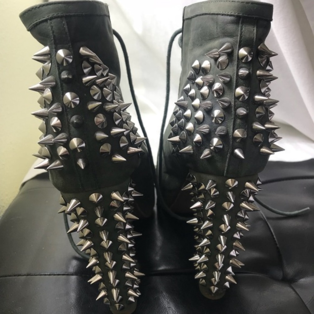 Jeffrey Campbell Olive Green Spike-Heel Lace-Up Booties - Picture 2 of 6